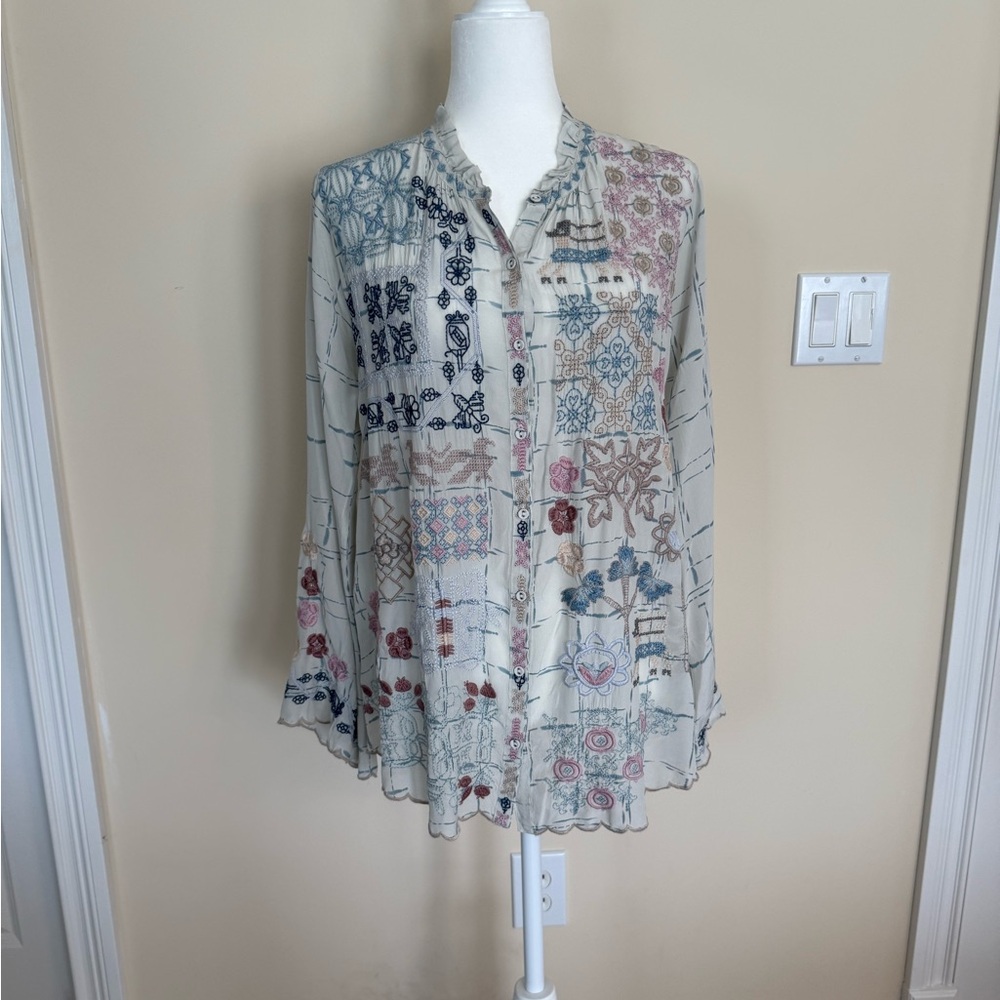 Johnny Was Embroidered Floral Top